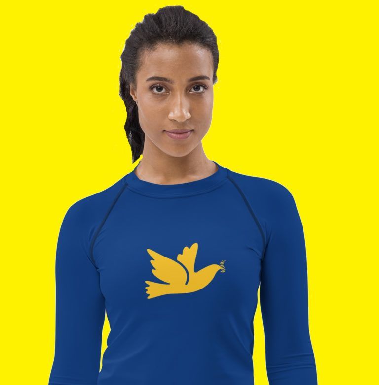 Support Ukraine Rash Guard for Women: Blue-Yellow Long-Sleeve Fitness Shirt