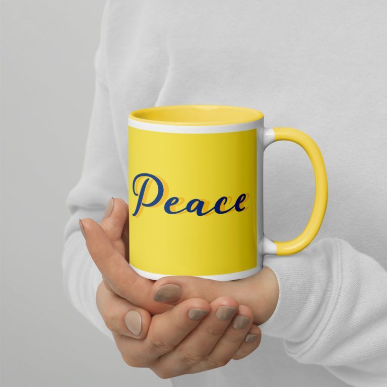 Yellow-Blue Peace dove (Pigeon of peace) coffee mug, tea mug