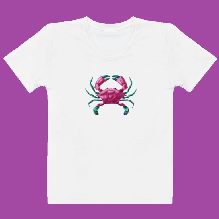 Horoscope Cancer T-shirt for Woman - White Tee with Colorful Cancer (Crab)