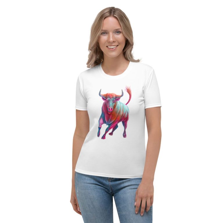 Taurus Woman Gift - White T-Shirt with Colorful Zodiac Print (Taurean Star Sign)