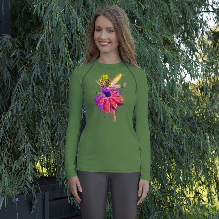 Green, long-sleeved fairy shirt (rash guard) for women